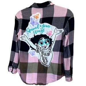 Encanto Mirabel Kids Plaid Flannel Button Down Shirt Size 12 Unique Disney Pink